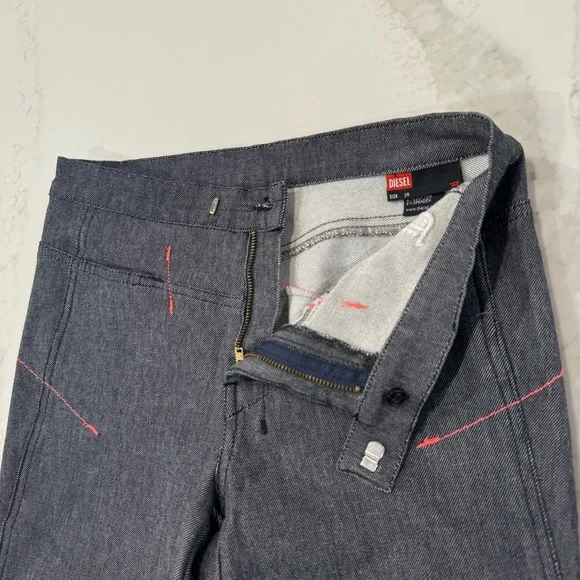 Y2K Vintage DIESEL Denim Flare Pants Side AnkleSlits Womens 28 Gray/Pink Accents - Picture 5 of 12